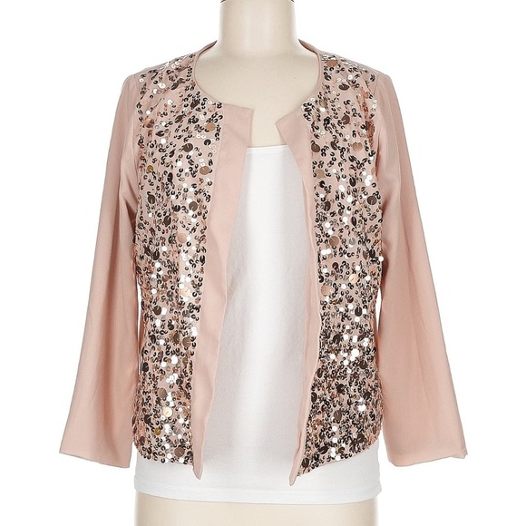 Gap Blush Pink Sequined Open Front Lightweight Coverup Cardigan Size Medium M - Picture 7 of 7